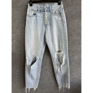 We The Free Women's Twenty Four Light Blue Size 24 Distressed Frayed Jeans. A94